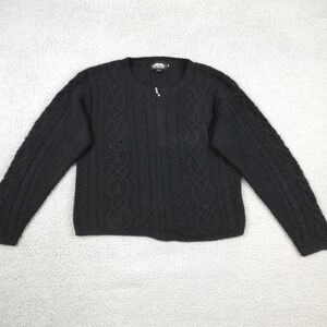 Icelandic Womens Cardigan Sweater Silk Angora Hair Cable Knit Black Full Zip M